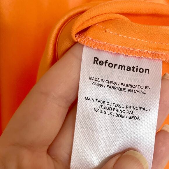 Reformation Sorrentine Halter Mini Dress Cutout Tangerine 100% Silk Sz 0 RARE - Picture 5 of 12